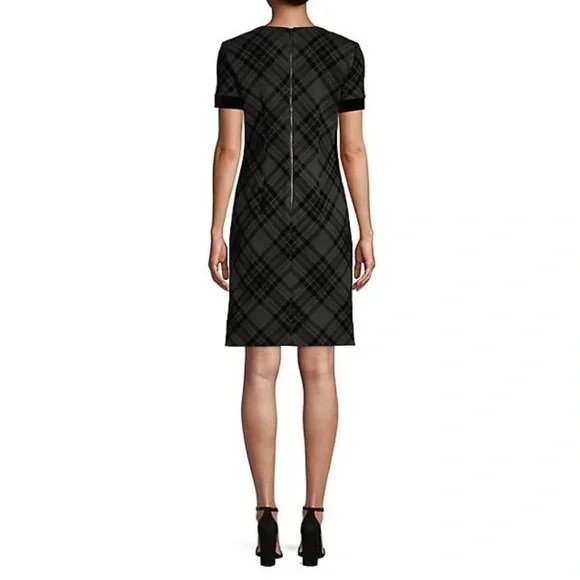 KARL LAGERFELD PARIS Velvet-Trimmed Plaid Dress - Picture 2 of 8